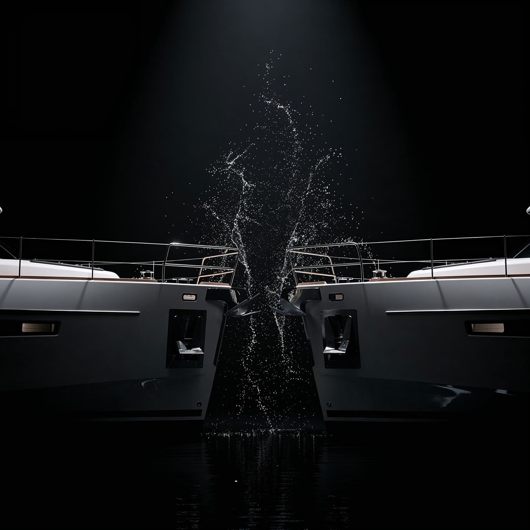 Yacht silhouette in fog